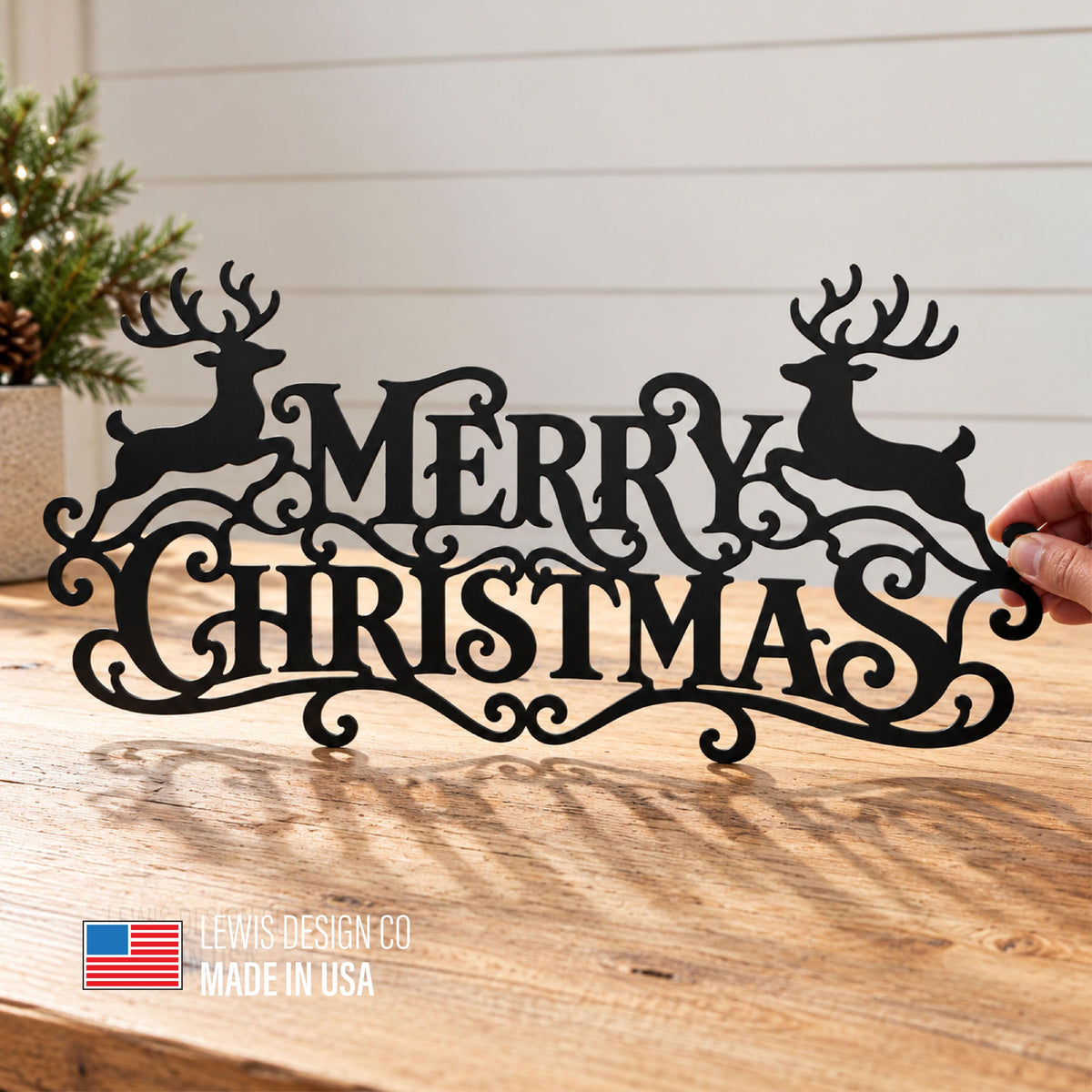 Merry Christmas Metal Sign with Deer – Metal Holiday Art  – Handmade Christmas Decoration