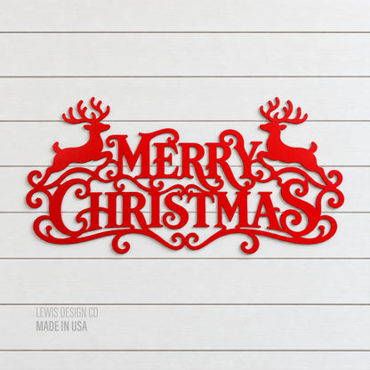 Merry Christmas Metal Sign with Deer – Metal Holiday Art  – Handmade Christmas Decoration