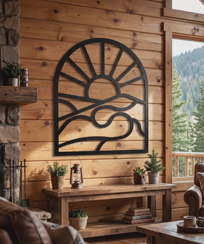Mountain Sunrise & River Metal Wall Art