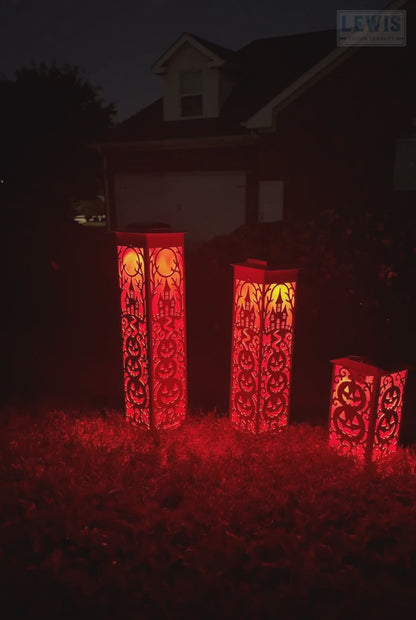 Halloween Solar LED Column, Lighted Pumpkin Yard Decor, Haunted House Metal Porch Decoration, Outdoor Halloween Lantern