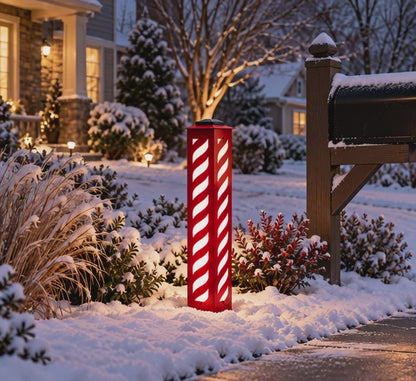 Candy Cane Metal Yard Post, Solar LED Column, Lighted Christmas Yard Decor