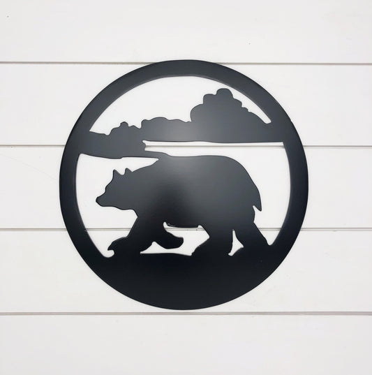 Bear Circle Metal Sign, Cabin Decor, Bear Wall Decor, Bear Home Decor, Outdoor Decor, Bear Sign,Mountain Home Decor