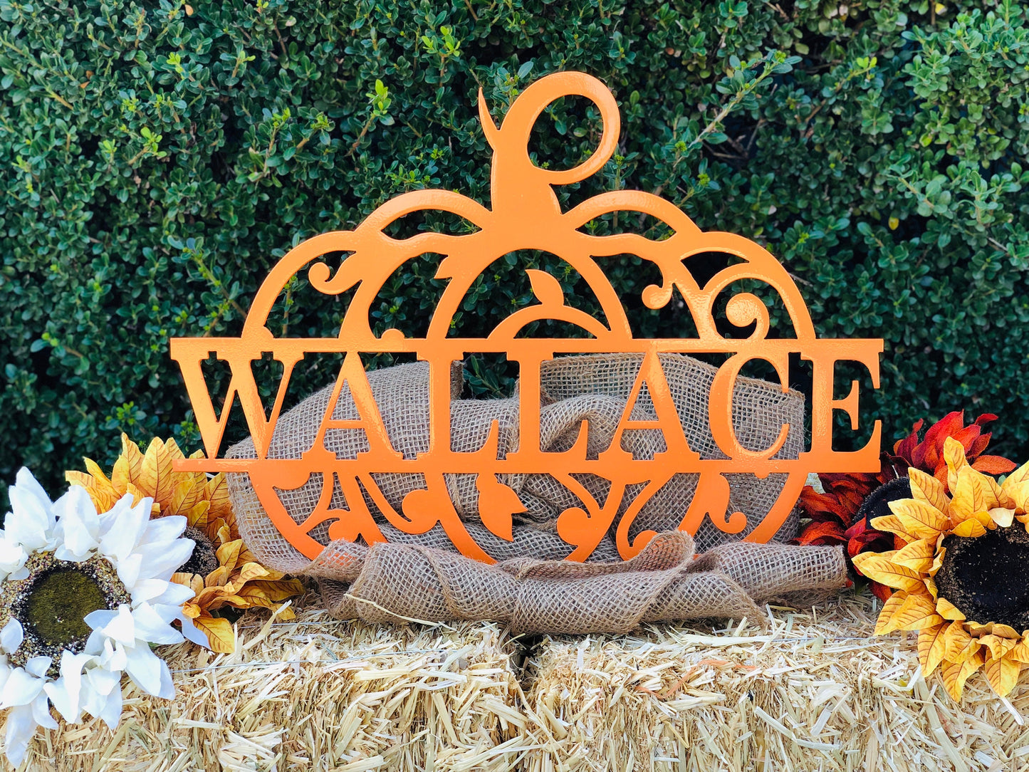 Pumpkin Monogram Name Metal Sign, Pumpkin Door Hanger, Fall Door Hanger, Custom Fall Wreath