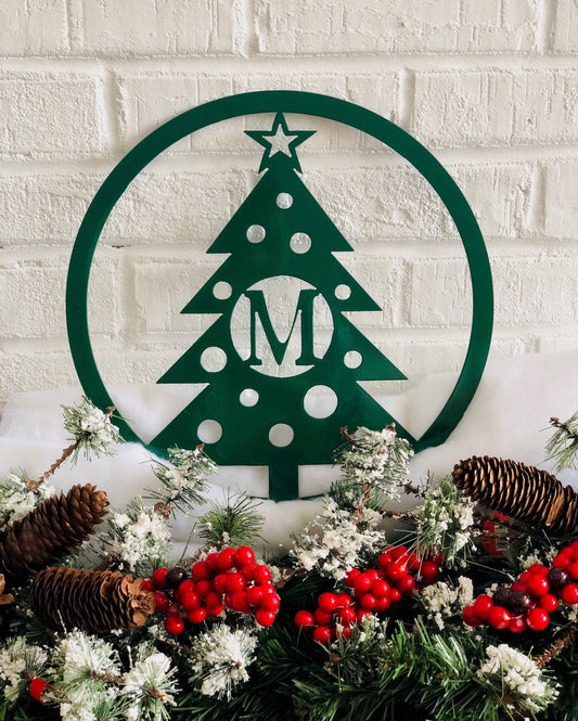 Monogram Christmas Tree, Metal Sign, Monogram Door Hanger, Christmas Door Hanger, Christmas Decor, Custom Christmas, Christmas Wreath