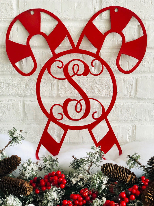 Monogram Candy Cane Metal Sign, Christmas Door Hanger, Christmas Decor, Candy Cane, Christmas Wreath, Custom Christmas, Monogram