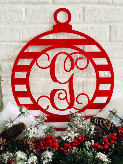 Monogram Ornament Metal Sign, Door Hanger, Christmas, Christmas Decor, Christmas Wreath, Custom Christmas, Monogram, Metal Signs, Holiday