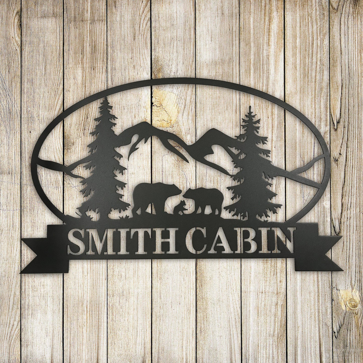 Oval Custom Name Sign Nature Background, Custom Name Sign, Monogram, Wedding Gift, Bear Sign, Country Cottage, Cabin Sign, Fathers Day