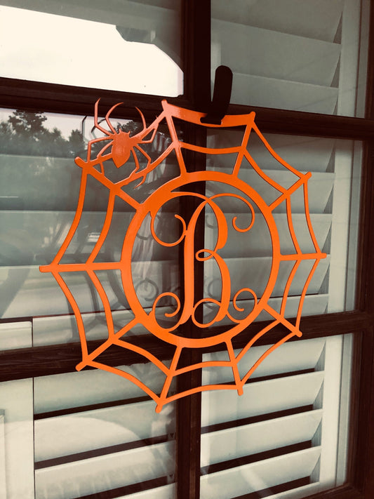 Spider web Custom Monogram Metal Sign, Halloween Door Hanger, Halloween Decor, Fall Decor, Fall Wreath, Halloween Sign, Metal Art