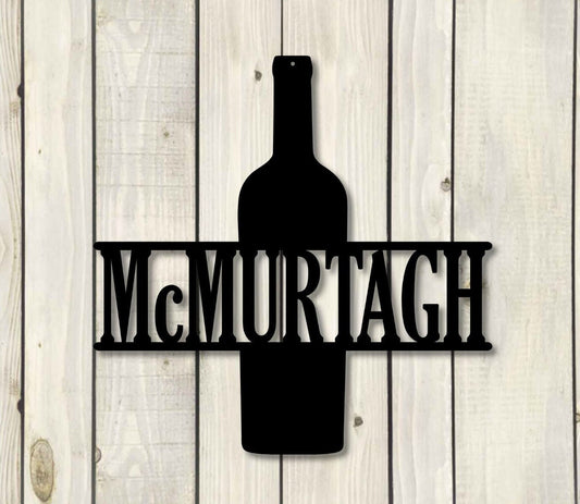 Wine Bottle Custom Monogram Metal Sign, Monogramed Metal Sign, Bar Decor, Home Decor, Kitchen Decor, Wine Bar, Wine Time, Home Bar