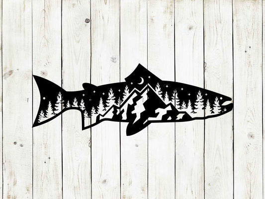 Trout Fish Metal Sign, Fishing Sign, Summer Outdoor Yard Decor, Mountain Sign, Trout Fishing, Cabin, Lodge, Cabin Decor, Wall decor