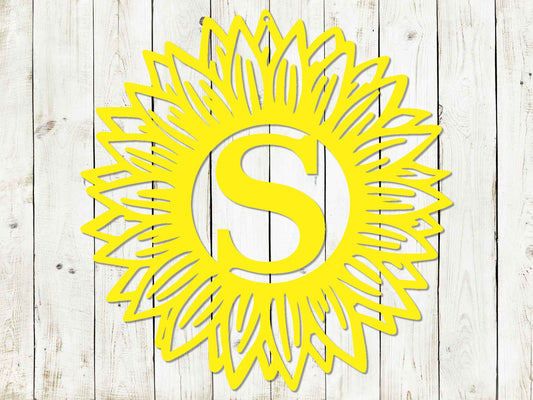 Sun Flower Monogram Metal Sign, Flower Sign, Spring Sign, Spring Door Hanger, Summer Door Hanger, Sunflower, Flower, Custom Monogram