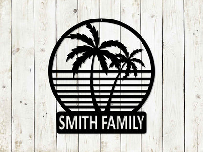 Palm Tree Monogram Design, Custom Sign, Monogram Sign, Beach Sign, Beach House Sign, Fathers Day, Mothers Day, Retro Beach