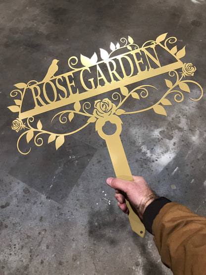 Custom Garden Sign, Rose Garden, Garden Sign, Personalized Sign, Outdoor patio decor, Garden Stake, Metal Yard Art, Metal Garden Sign