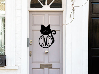 Cat Monogram Door Hanger, Cat Sign, Door Hanger, Metal Art, Metal Sign, Pet Door Hanger, Summer, Spring, Mothers Day Gift, Cat Lover