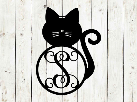 Cat Monogram Door Hanger, Cat Sign, Door Hanger, Metal Art, Metal Sign, Pet Door Hanger, Summer, Spring, Mothers Day Gift, Cat Lover