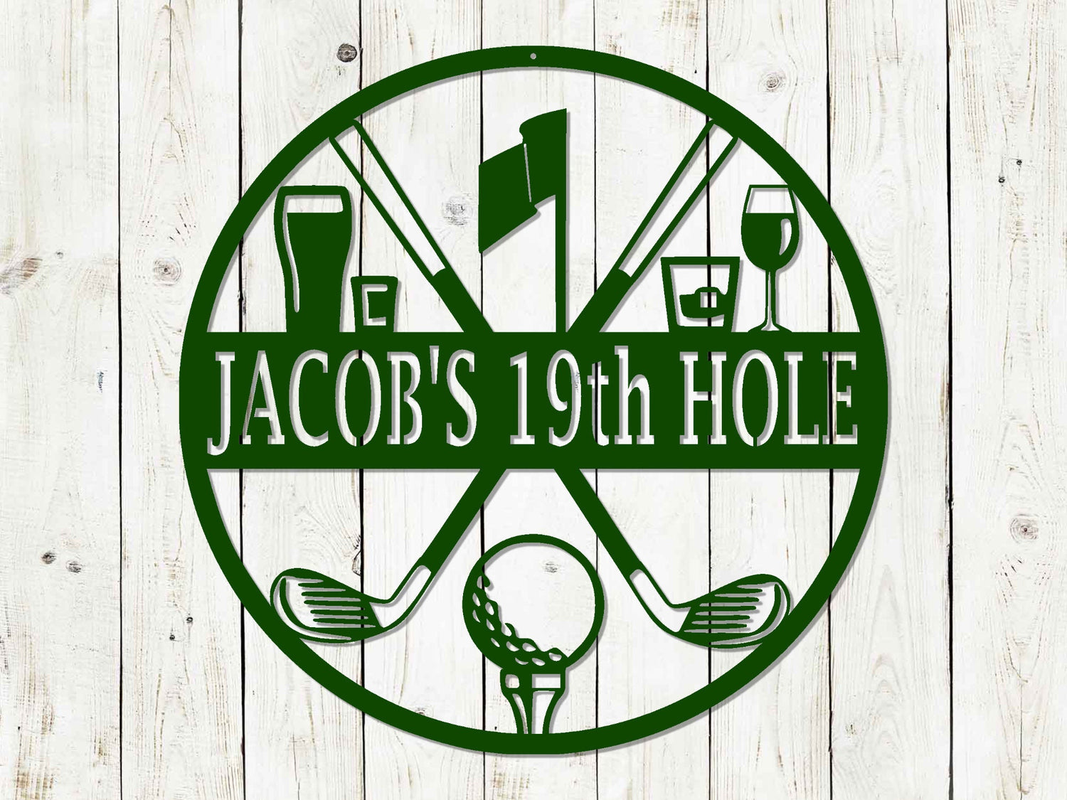 19th hole custom metal golf sign
