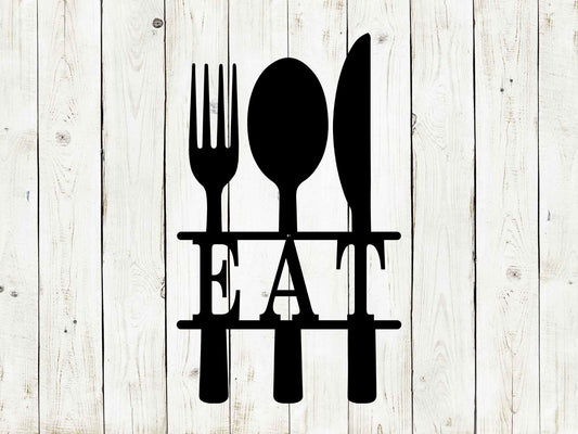 EAT Kitchen Sign, Fork, Knife, Spoon, Kitchen Sign, Eat Sign, Dinner, Lunch, Breakfast