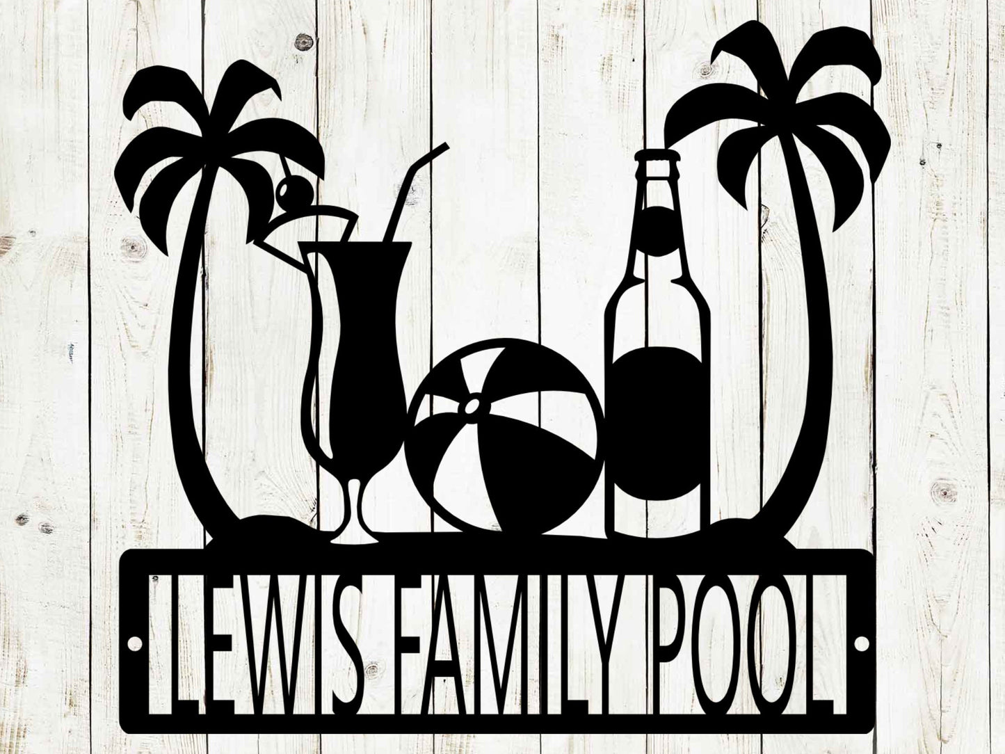 Custom Pool and Beach Sign with Drinks, Monogram Sign, Bar Sign, Beach Sign, Beach House Sign, Beach Sign, Fathers Day, Pool Sign