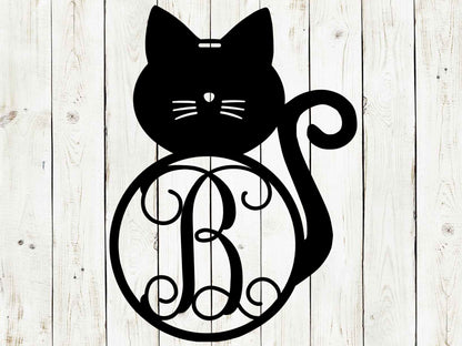 Cat Monogram Door Hanger, Cat Sign, Door Hanger, Metal Art, Metal Sign, Pet Door Hanger, Summer, Spring, Mothers Day Gift, Cat Lover