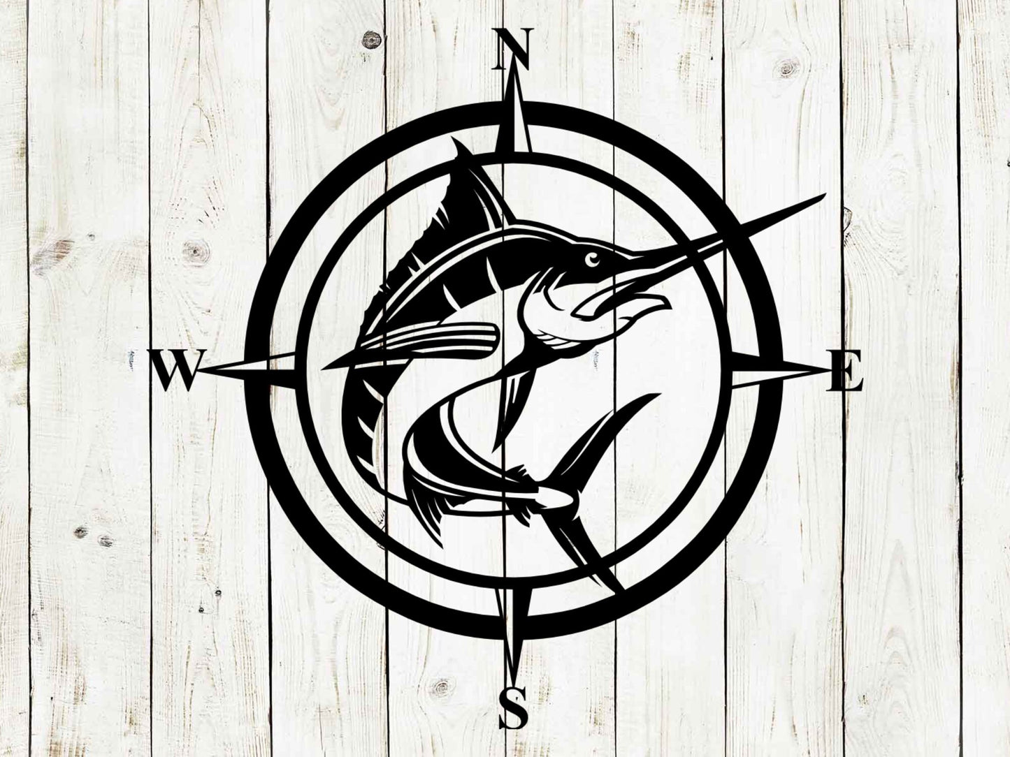 Marlin with Compass Decorative Metal Sign, Metal Art, Metal Sign,, Summer, Spring, Beach Sign, Beach House, Deep Sea, Marlin