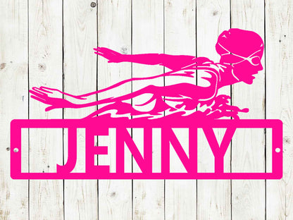 Swimming Female Custom Name Metal Sign, Kids Room Decor, Swimming, Swim Award, Swim Team, Butterfly, Freestyle, Swim, Swim Team, Swimmer