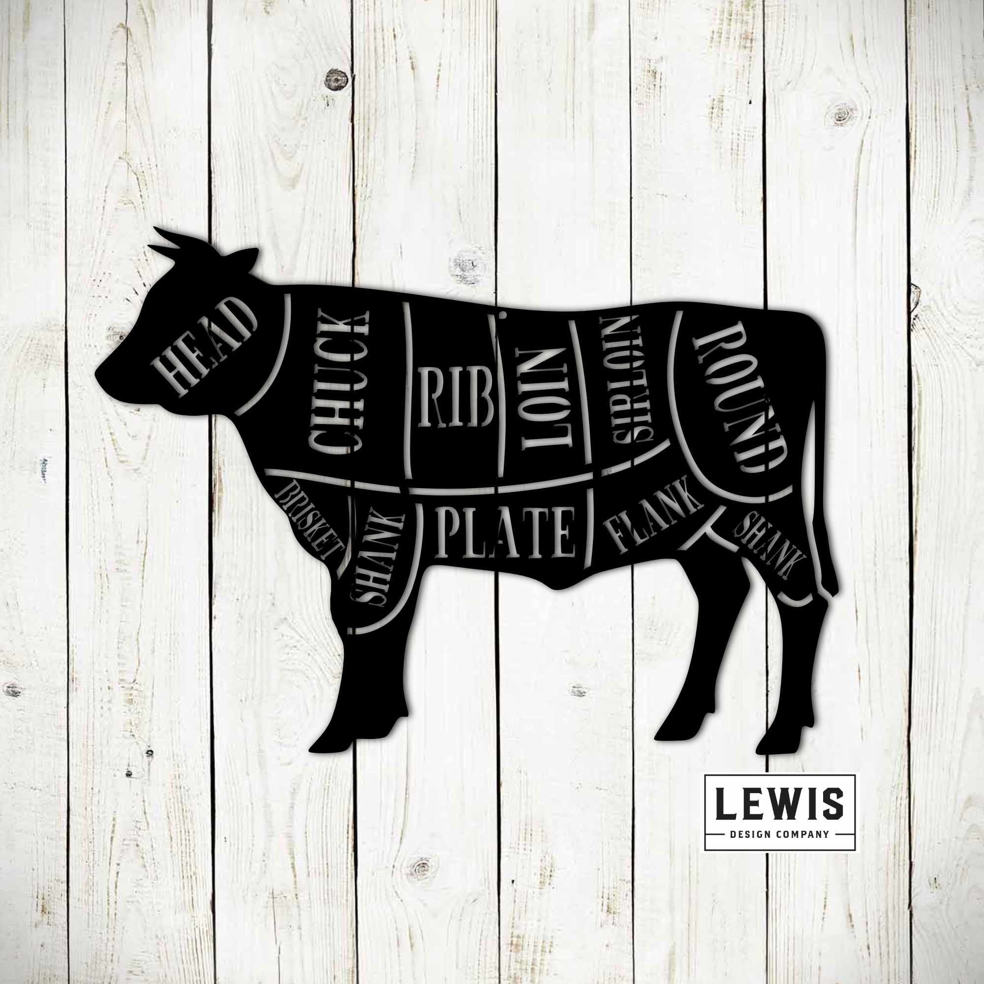 Sign Saying Meat Cow Beef BBQ Metal Sign, Cuts of Meat Beef Sign, Smoker, Grill, Grilli ...