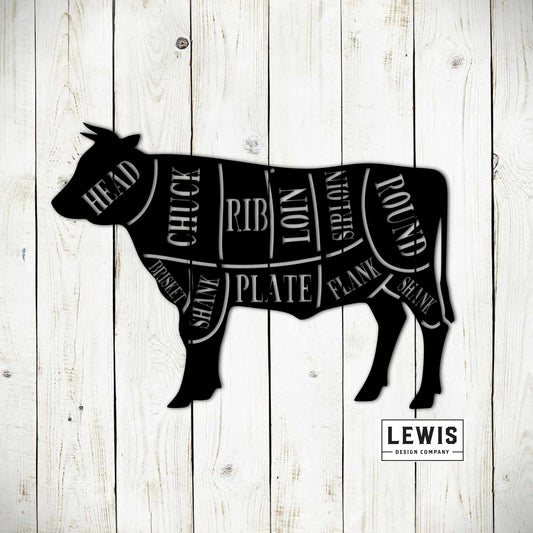 Cow Beef BBQ Metal Sign, Cuts of Meat Beef Sign, Smoker, Grill, Grilling, BBQ, Barbeque, Steak Ranch, Farm