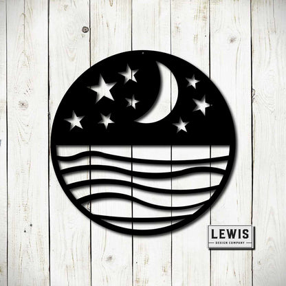 Moon, Stars, and Waves Metal Wall Art, Beach Wall Art, Beach House, Lake House, Moon and Stars Decor, Wall Decor