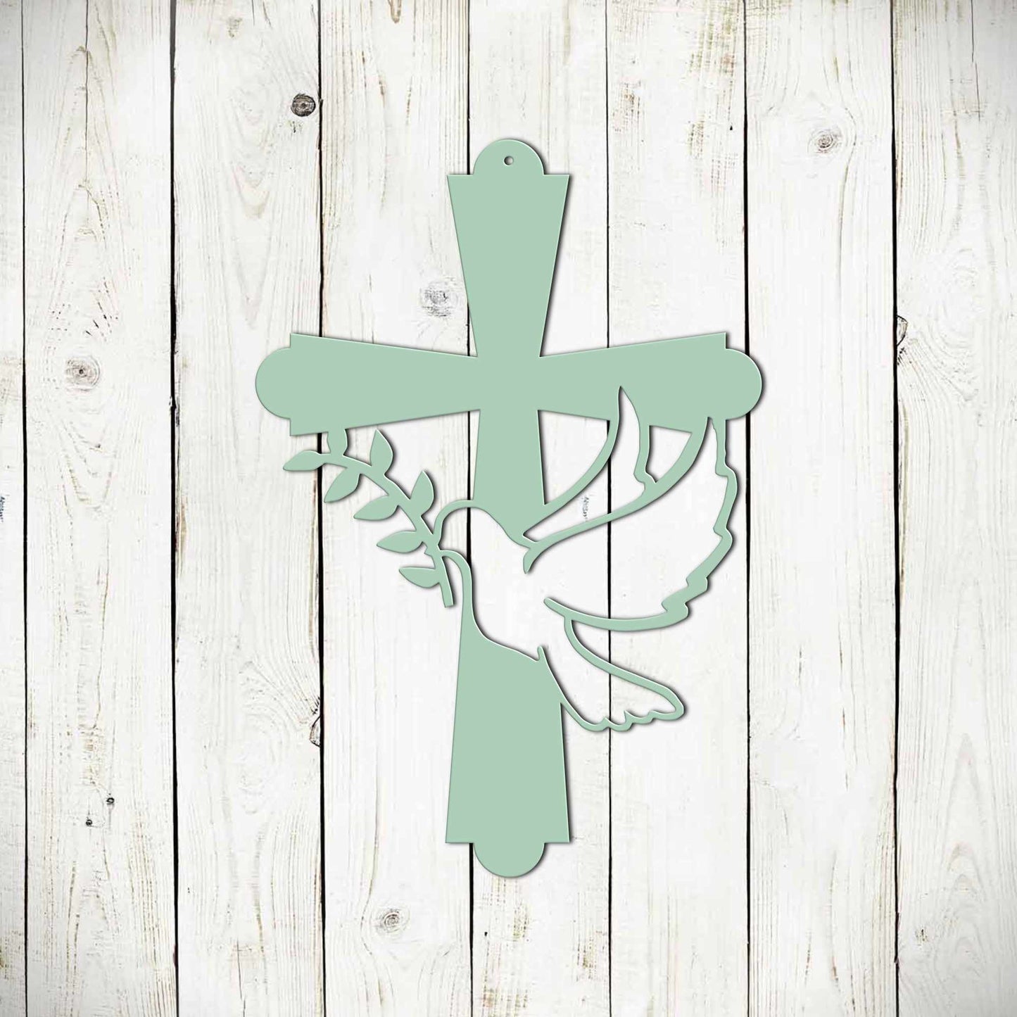 Cross with Dove and Olive Branch Metal Sign