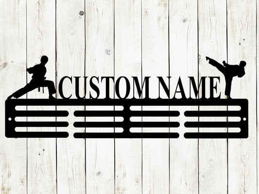 Karate Male Custom Name Medal Hanger Monogram - 12 Rungs for medals & Ribbons, Medal Display, Sports Medals, Kids Room Sports Decor, Karate