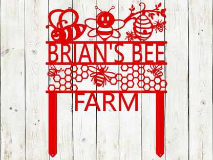 Custom Honey Bee Garden Sign, Personalized Garden Sign, Garden Stake, Honey Bee, Mother’s Day, Metal Garden Sign, Bee Farm, Father's Day