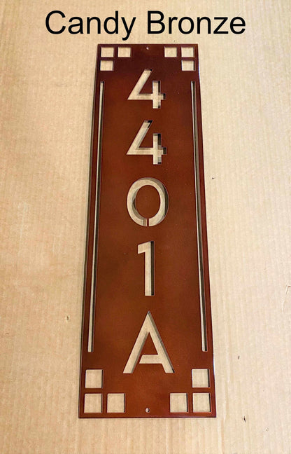 Vertical Address Plaque Art Deco Style, Custom Metal Powder Coated Address Sign