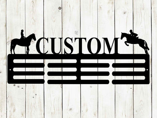 Horse Custom Name Medal Hanger Monogram - 12 Rungs for medals & Ribbons, Medal Display, Sports Medals, Kids Room Sports Decor, Horse Show