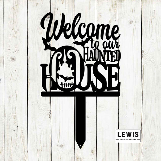 Welcome to our Haunted House Metal Stakes, Metal Powder Coated Outdoor Halloween Decoration, Halloween Decoration, Haunted House Decoration