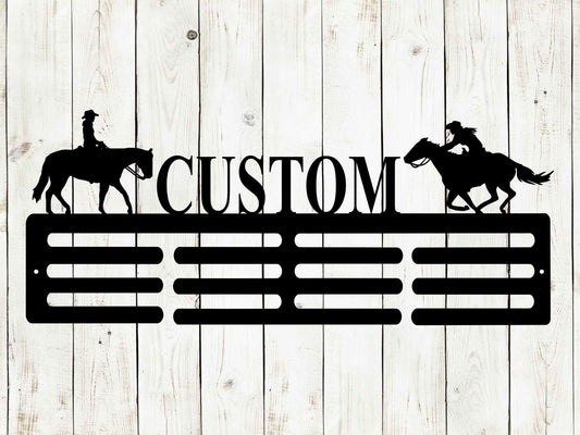 Horse Custom Name Medal Hanger Monogram - 12 Rungs for medals & Ribbons, Medal Display, Sports Medals, Kids Room Sports Decor, Western Horse