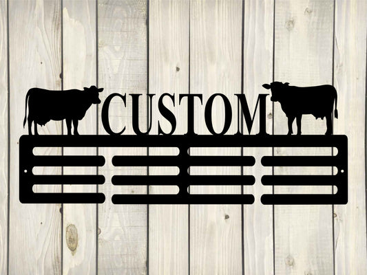 Cow Custom Name Medal Hanger Monogram - 12 Rungs for medals & Ribbons, Medal Display, Sports Medals, Kids Room Sports Decor, Livestock Show