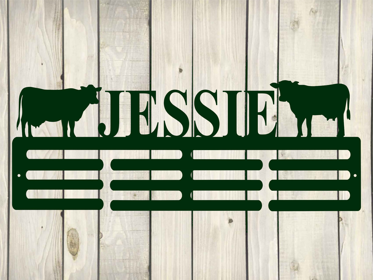 Cow Custom Name Medal Hanger Monogram - 12 Rungs for medals & Ribbons, Medal Display, Sports Medals, Kids Room Sports Decor, Livestock Show