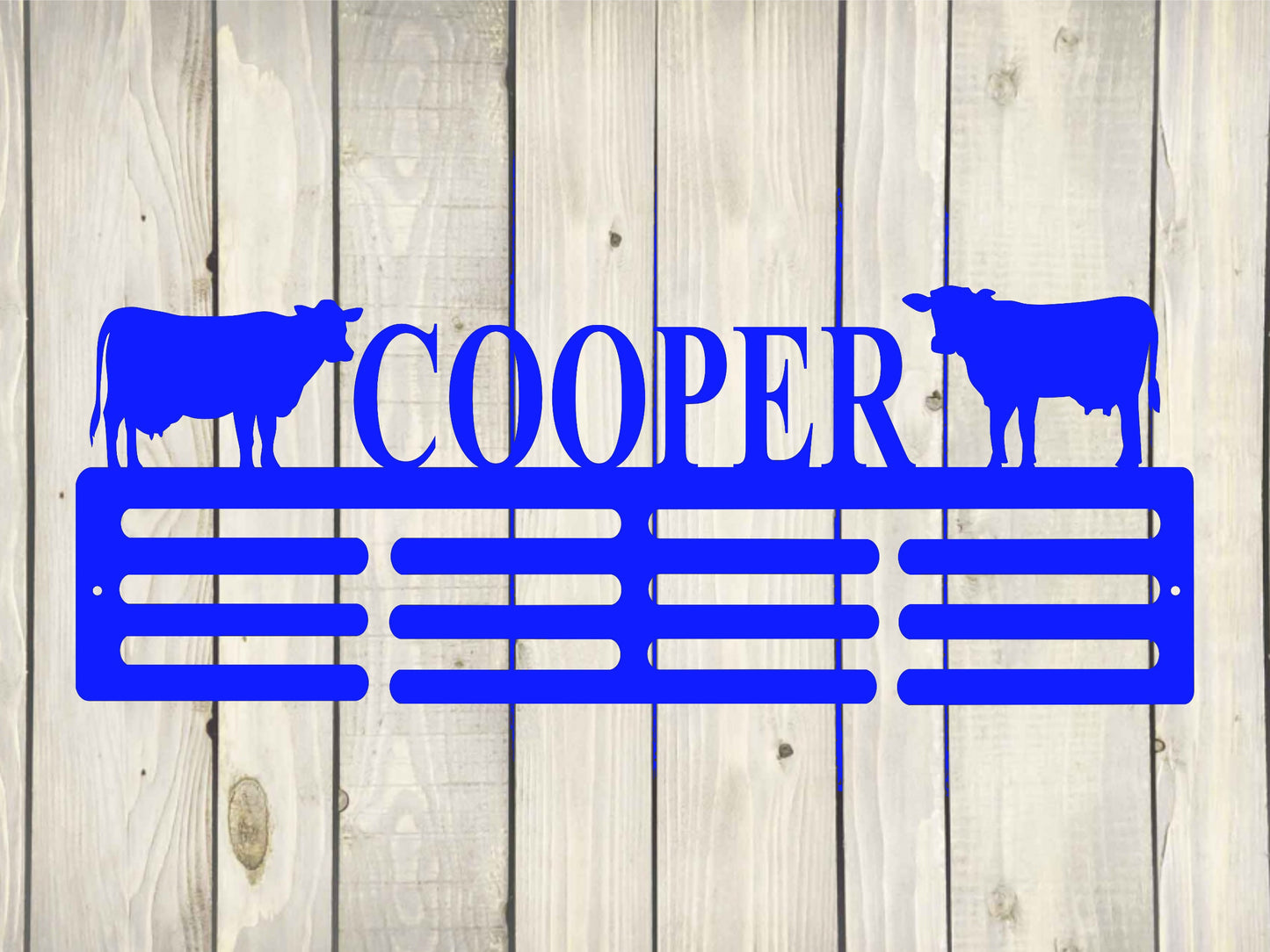 Cow Custom Name Medal Hanger Monogram - 12 Rungs for medals & Ribbons, Medal Display, Sports Medals, Kids Room Sports Decor, Livestock Show