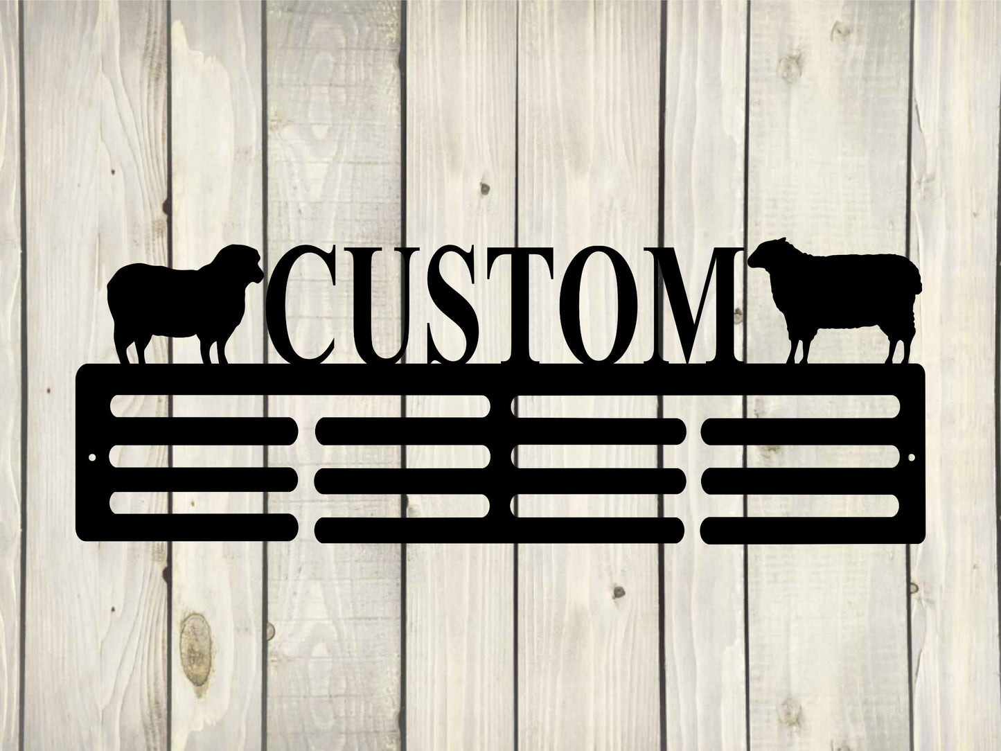 Sheep Custom Name Medal Hanger Monogram - 12 Rungs for medals & Ribbons, Medal Display, Sports Medals, Kids Sports Decor, Livestock Show