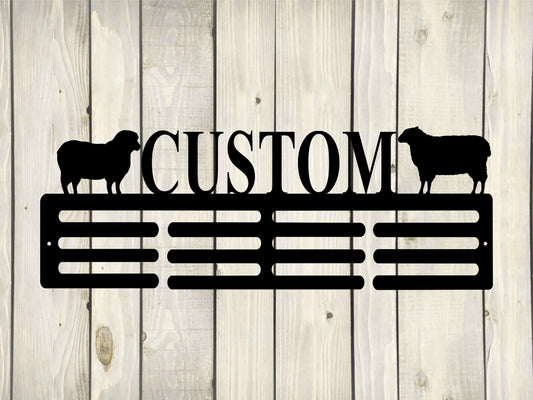 Sheep Custom Name Medal Hanger Monogram - 12 Rungs for medals & Ribbons, Medal Display, Sports Medals, Kids Sports Decor, Livestock Show