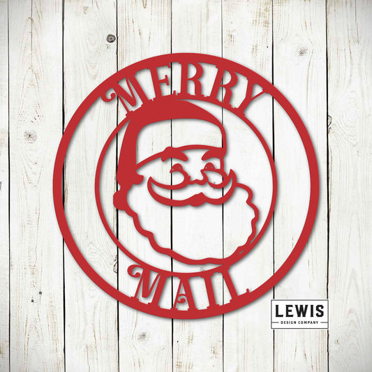 Merry Mail Santa Christmas Metal Sign, Christmas Card Photo Holder, Holiday Card Display Sign, Metal Powder Coated Christmas Decoration