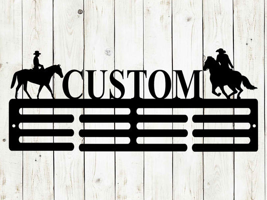 Cowboy Custom Name Medal Hanger Monogram - 12 Rungs for medals & Ribbons, Medal Display, Kids Room Sports Decor, Western Horse, Horse