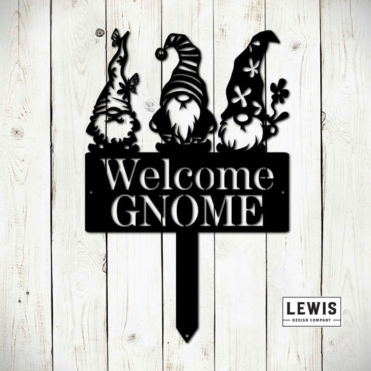 Welcome Gnome Metal Stake Sign, Garden Decoration, Wall Decoration, Patio Decoration, Outdoor Living Space, Gnome Garden