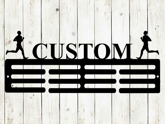 Running Custom Name Medal Hanger Monogram - 12 Rungs for medals & Ribbons, Medal Display, Sports Medals, Kids Room Sports Decor, Male Runner