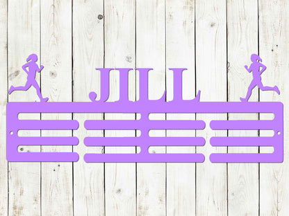 Running Custom Name Medal Hanger Monogram - 12 Rungs for medals & Ribbons, Medal Display, Sports Medals, Kids Room Sports Decor, Female