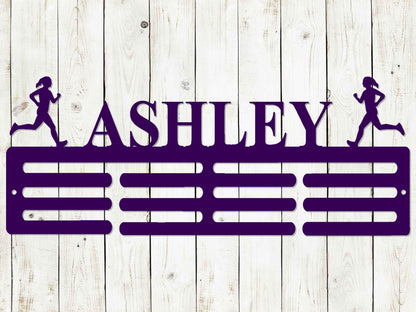 Running Custom Name Medal Hanger Monogram - 12 Rungs for medals & Ribbons, Medal Display, Sports Medals, Kids Room Sports Decor, Female