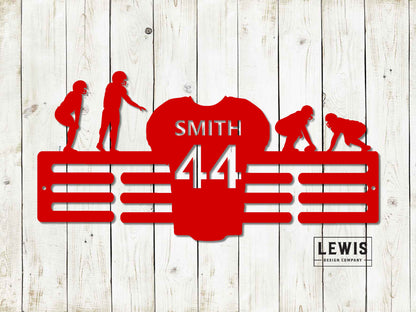 Football Jersey Custom Name Medal Hanger - Medal Display, Sports Medals, Kids Room Sports Decor, Football, Athletic Awards, Kids Gifts