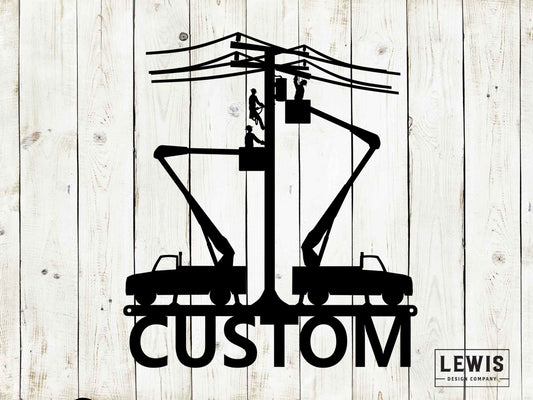 Linemen and Trucks Custom Name Metal Sign - Garage Decor, Shop Decor, House Decor, Lineman Gift, Metal Sign, Tradesperson, Lineworker